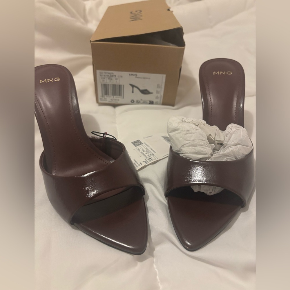 Mango Women’s Leather Slide Heels Burgundy